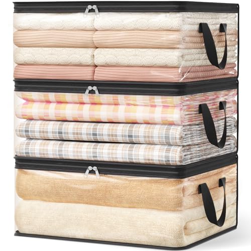 Lifewit 3 Pack Clear Clothes Storage Bags 35L Plastic Blanket Vinyl Foldable Moving Bags with Zipper Closet Organizers and Storage Containers for Bedding Duvet Pillow - Image 1