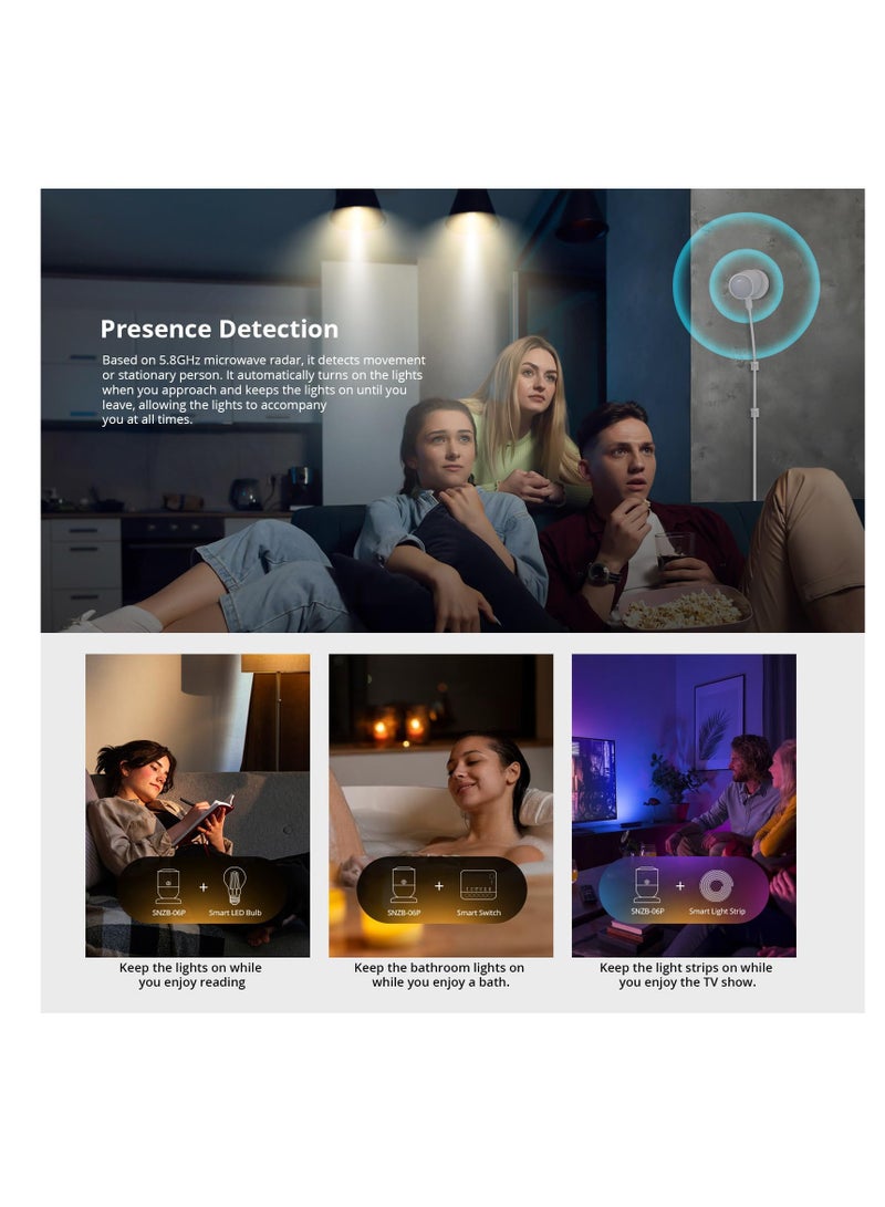 مستشعر الوجود البشري SNZB-06P Zigbee مع رادار ميكروويف 5.8 جيجاهرتز وكاشف ضوء مدمج - متوافق مع Alexa وGoogle Home وHome Assistant - Image 3