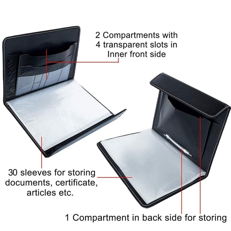ANG PU Leather Multipurpose Document File Folder for Certificate A4 Size Executive Document Organizer File - Black (30 Sleeves 1 PCS) - Image 4