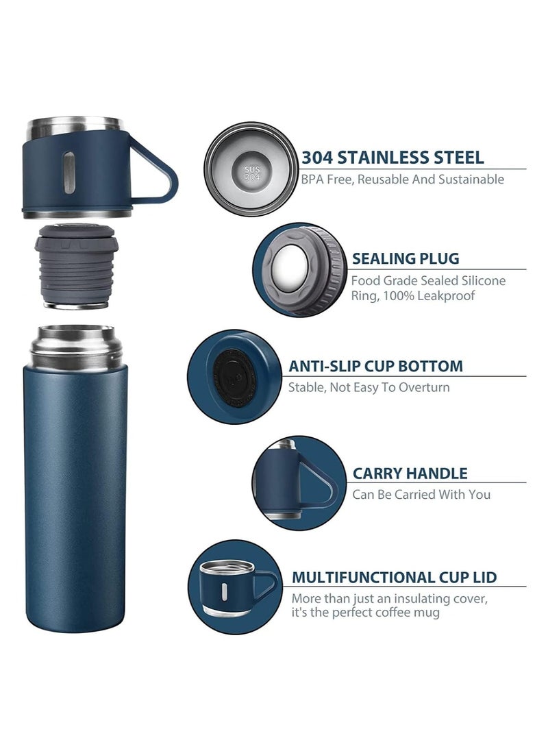 Vacuum Insulated Flask 500ml/17.6oz Stainless Steel Thermo Bottle with Cup for Coffee Water Hot and Cold Drink Flasks. (Blue) - Image 3