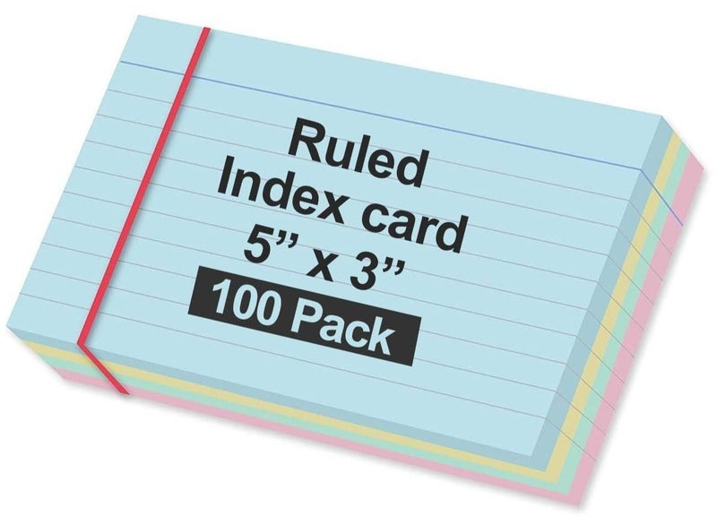 MARKQ بطاقة فهرس مسطرة، 100 حزمة من بطاقات التسجيل المبطنة الملونة لتدوين الملاحظات المدرسية والمكتبية، وصنع القائمة، وبطاقات فلاش المراجعة، 5 بوصة × 3 بوصة - Image 1