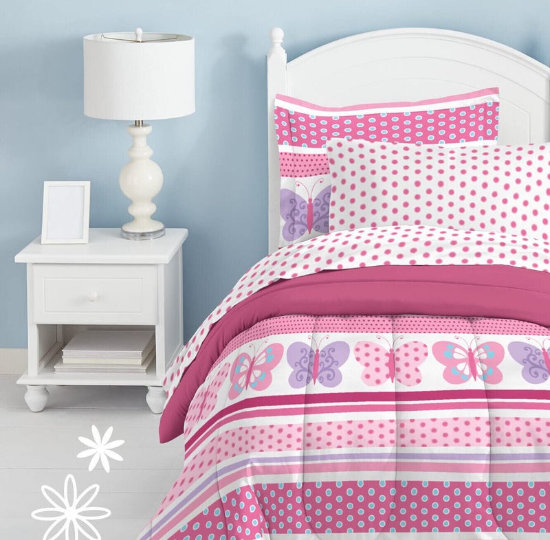 Dream Factory Butterfly Dots Ultra Soft Microfiber Girls Comforter Set, Pink, Full - Image 4