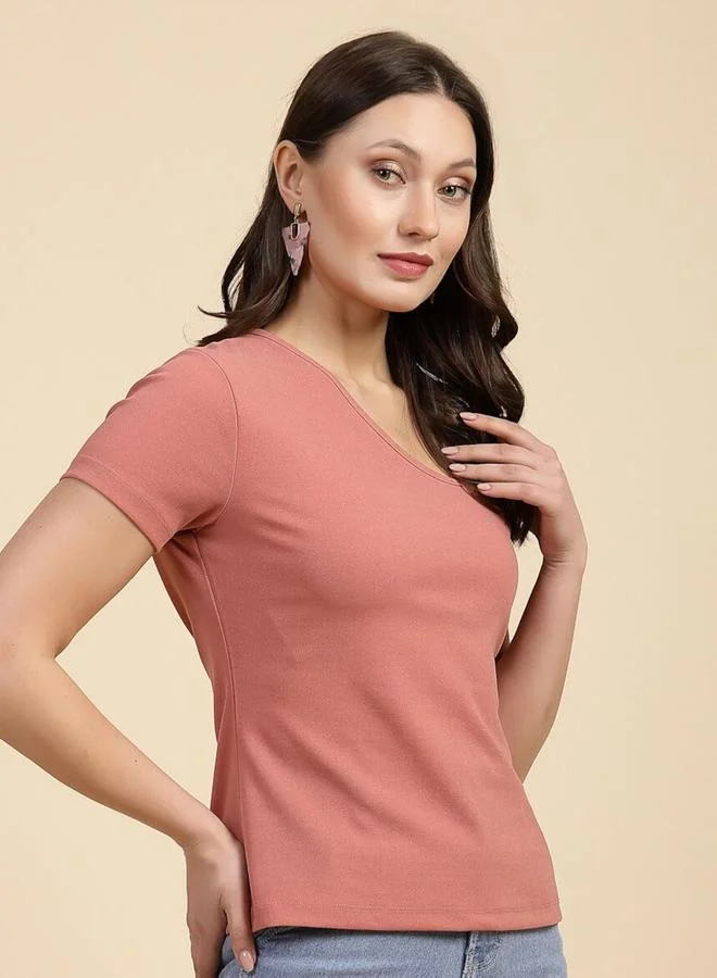 Freehand Freehand Women Pink Slim Fit Top with Asymmetric Neck