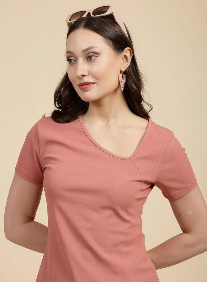 Freehand Freehand Women Pink Slim Fit Top with Asymmetric Neck