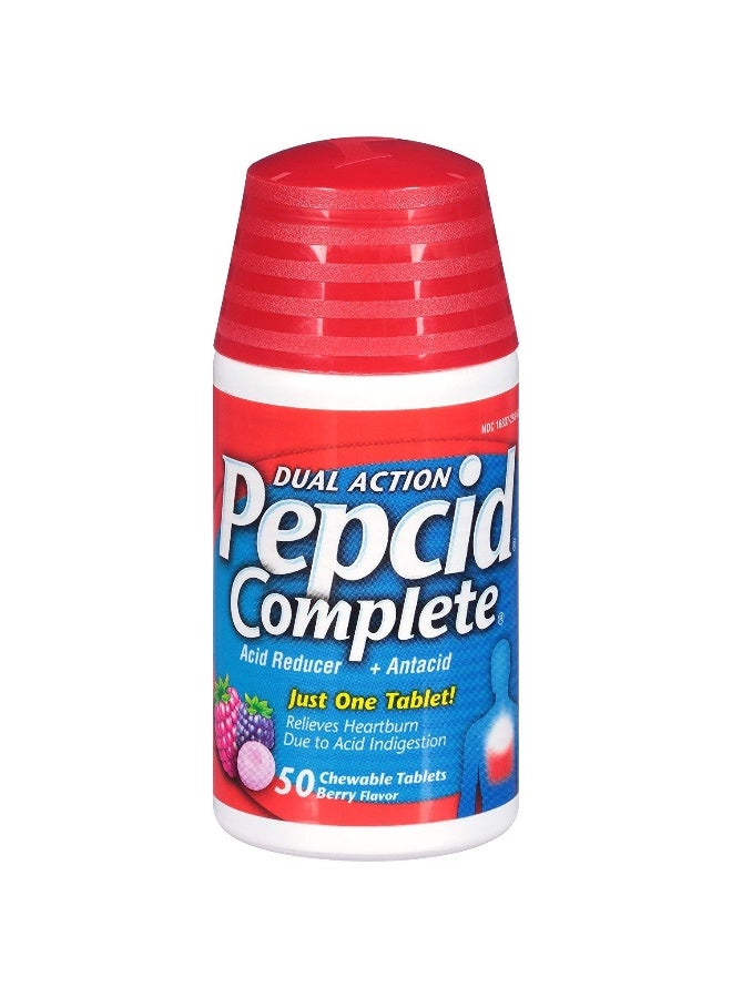 Pepcid Complete Acid Reducer + Antacid Chewable Tablets, Heartburn Relief, Berry, 50 ct (Package May Vary)  - Image 1