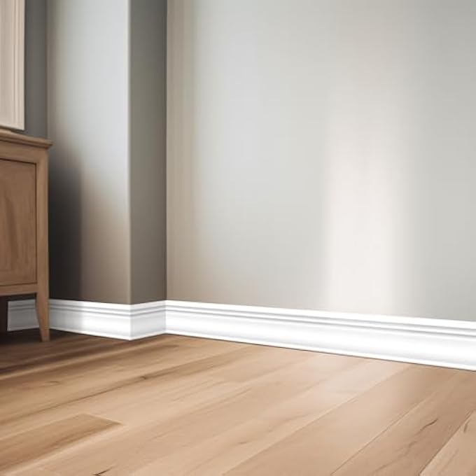 10 PCS WALL BASEBOARD MOLDING TRIM 39.4IN X 3.11IN WAINSCOTING PANELS WALL BASE ACCENT COVE BASE EASY DIY INSTALLATION FOR ROOM OFFICE, INSTALLED WITH GLUE NOT INCLUDE - Image 2