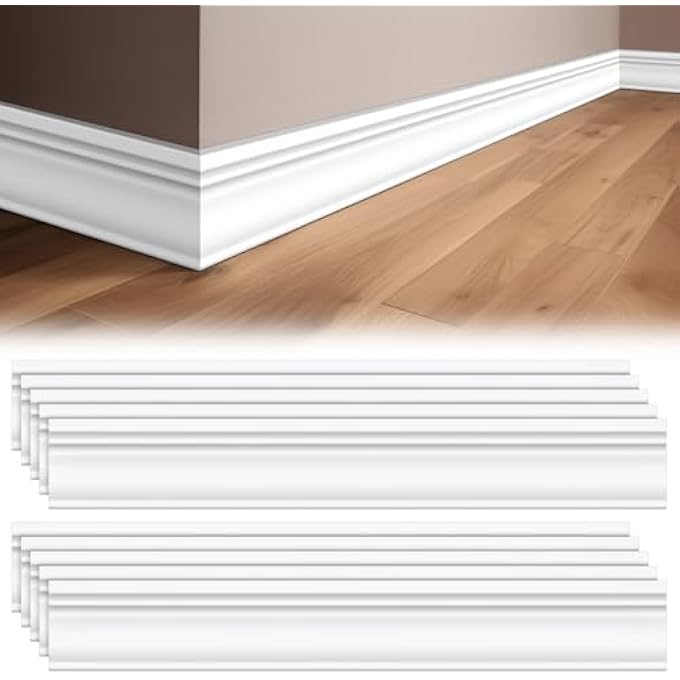 10 PCS WALL BASEBOARD MOLDING TRIM 39.4IN X 3.11IN WAINSCOTING PANELS WALL BASE ACCENT COVE BASE EASY DIY INSTALLATION FOR ROOM OFFICE, INSTALLED WITH GLUE NOT INCLUDE - Image 1