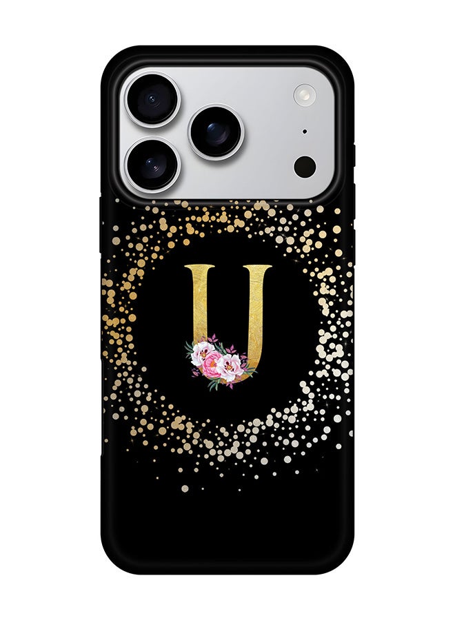 Stylizedd Tough Pro Magnetic Case for iPhone 17 Pro, Dual Layer hybrid PC + TPU Mobile Cover Matte - Custom Monogram Floral - U ( Black )