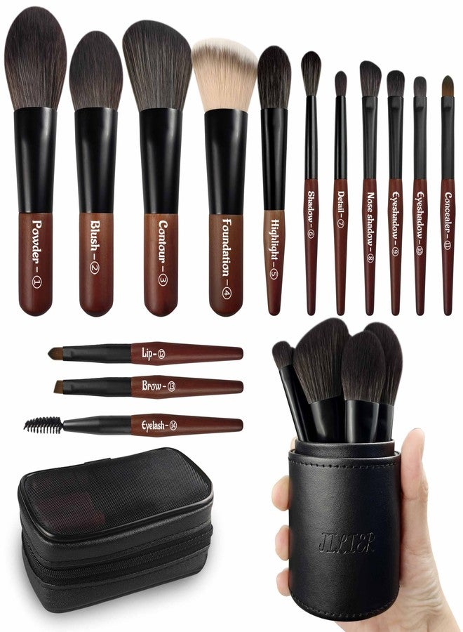 Jilier Travel Makeup Brush Set, 14 pcs Mini Makeup Brushes for Foundation, Powder, Eyeshadow, Highlight, Contour, Blush & Concealer, Small Makeup Brush Set Purse Size with Case - Image 1
