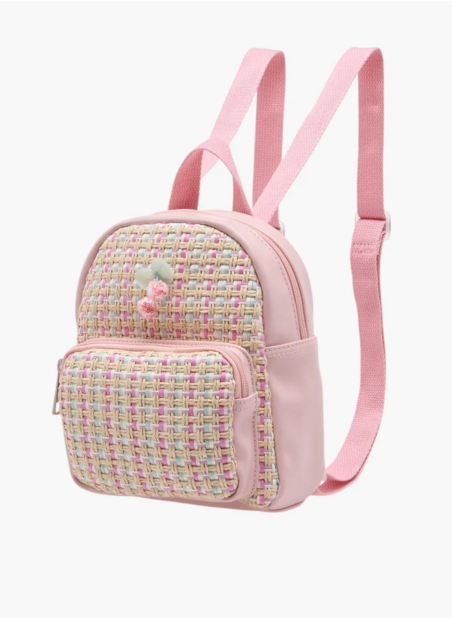 Flora Bella By Shoexpress Textured Backpack with Adjustable Straps and Zip Closure - 8x17x21 cm