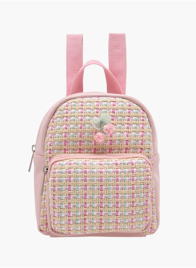 Flora Bella By Shoexpress Textured Backpack with Adjustable Straps and Zip Closure - 8x17x21 cm