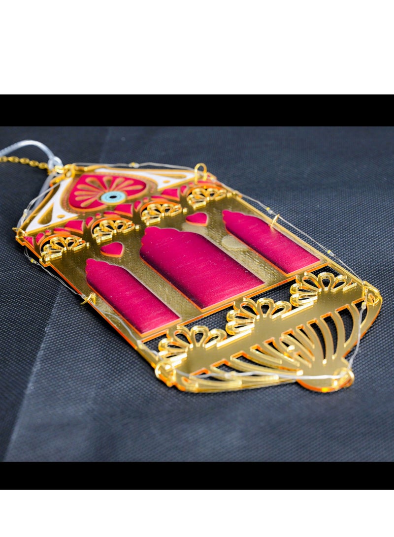 لوحات فنية جدارية إسلامية، رمضان كريم. زينة رمضان باللون الذهبي الأحمر، تصميم فانوس إسلامي، زينة معلقة LED، أضواء رمضان - Image 2