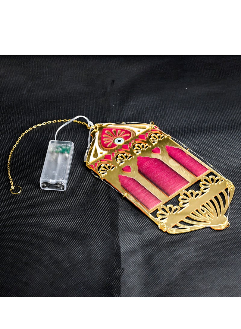 لوحات فنية جدارية إسلامية، رمضان كريم. زينة رمضان باللون الذهبي الأحمر، تصميم فانوس إسلامي، زينة معلقة LED، أضواء رمضان - Image 1