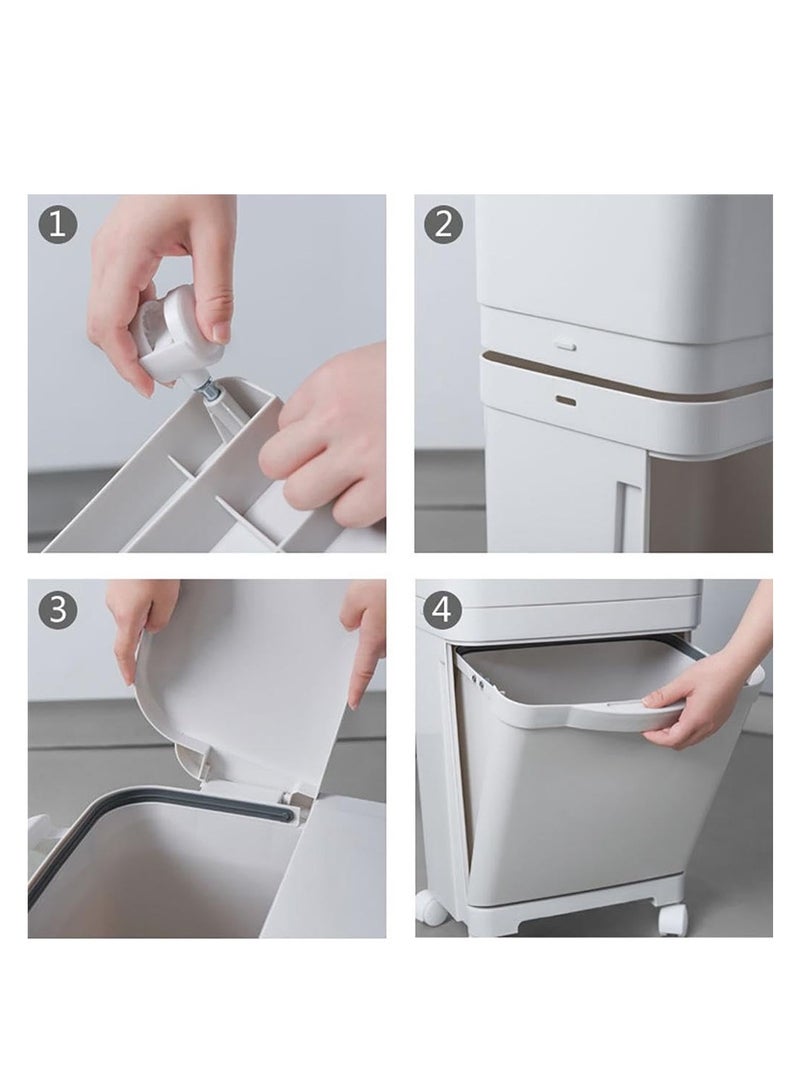 Dust Bin Kitchen, Recycling Pedal Bin with Double Compartments, 45L Capacity Waste Bin with Odor-Proof Lid - Easy Clean Indoor/Outdoor - Image 4