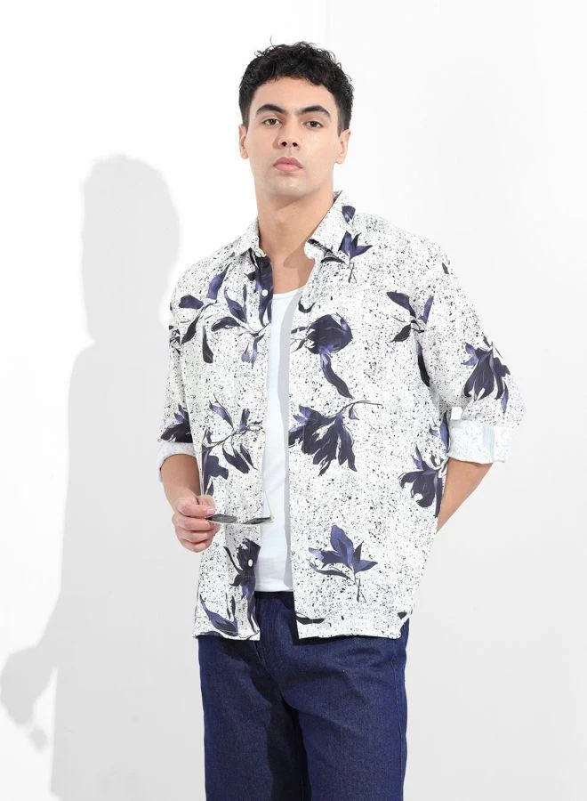 The Indian Garage Co Men Relaxed Fit Floral Printed Cutaway Collar Full Sleeves Shirt