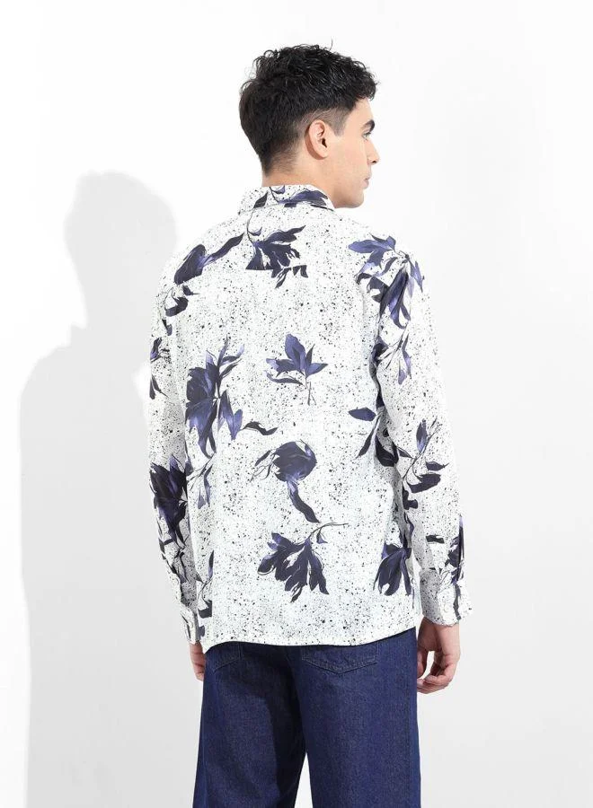 The Indian Garage Co Men Relaxed Fit Floral Printed Cutaway Collar Full Sleeves Shirt