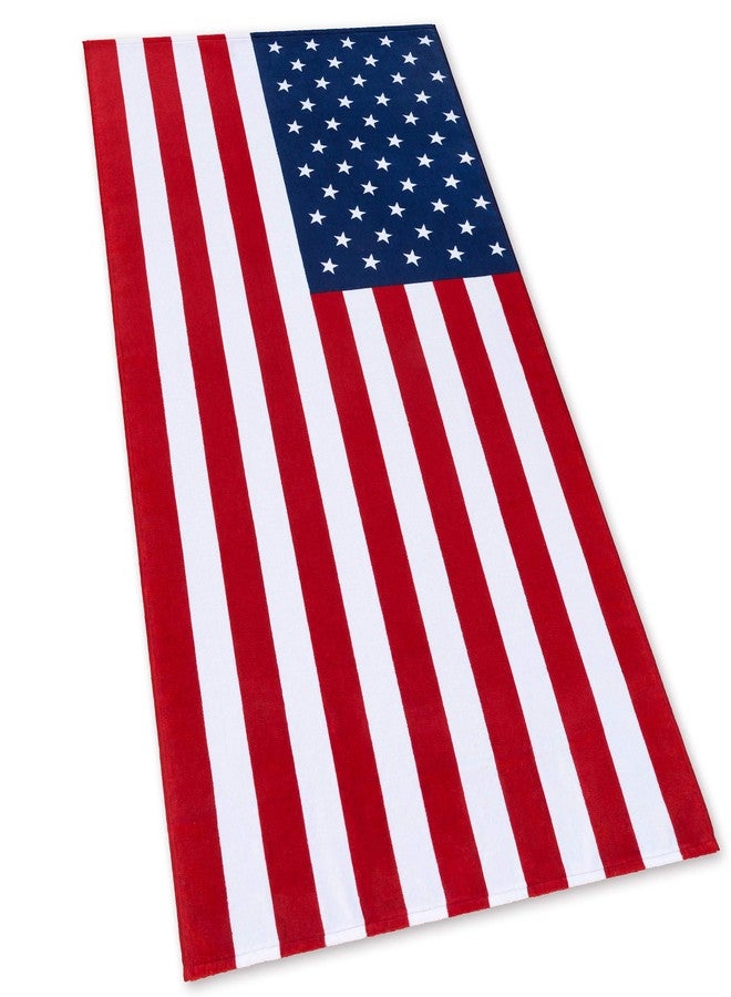 Softerry American Flag Beach Towel 30 x 60 inch (76 x 152 cm) USA Patriot 100% Cotton Velour Terry - Image 1