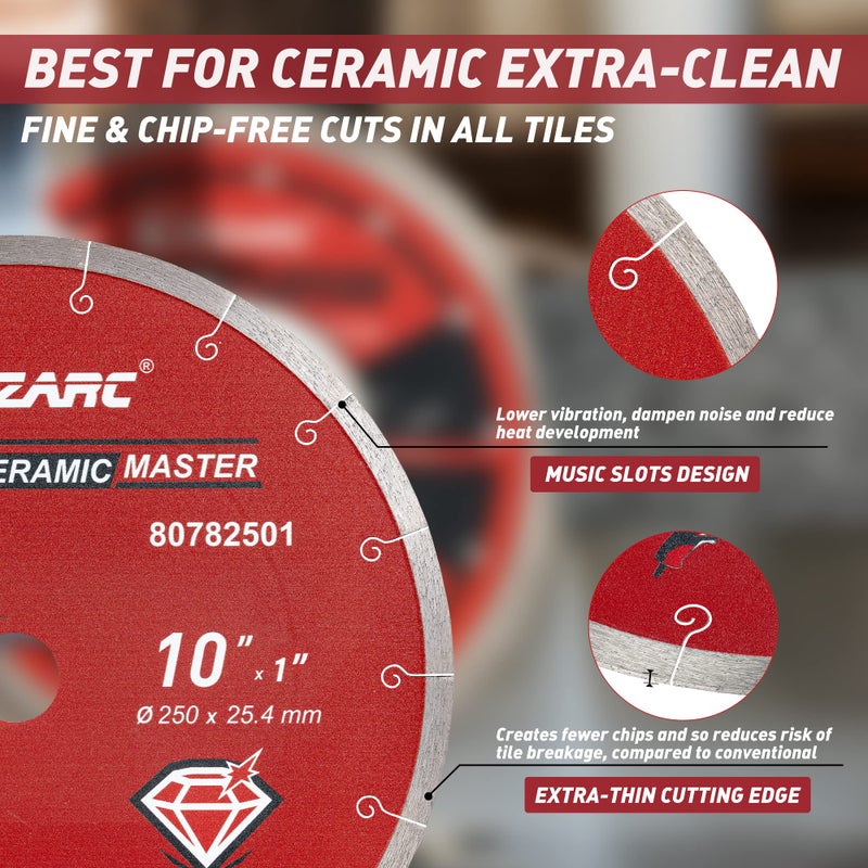 EZARC 10 inch Diamond Saw Blade, Advanced Ceramic Diamond Porcelain Cutting Blades Wet Cutting for Ceramic and Porcelain Tile, 1" Arbor with 5/8" Brass Washer Adapter(1-Pack) - Image 3