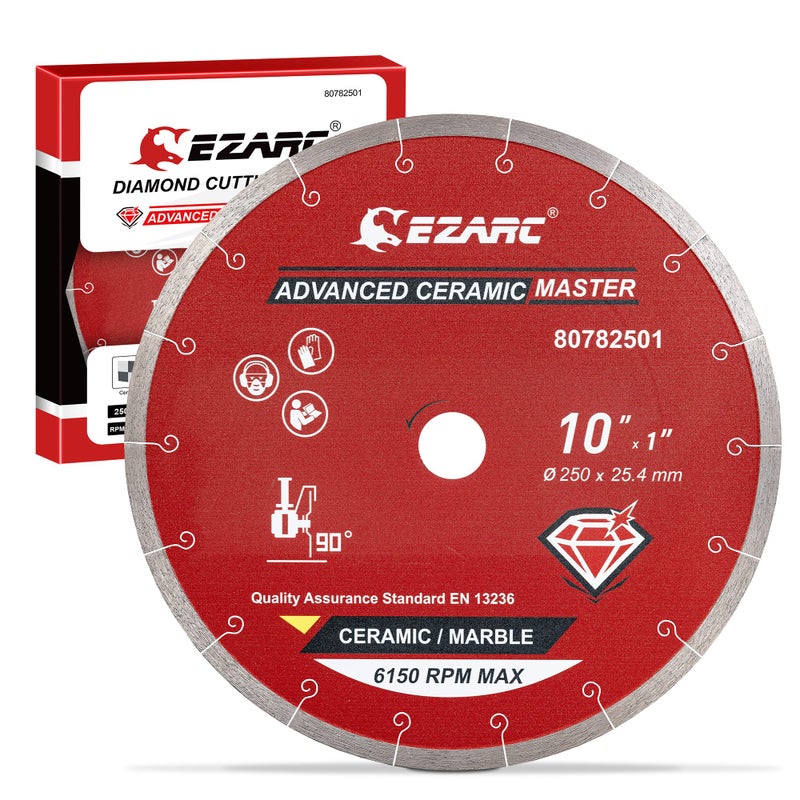 EZARC 10 inch Diamond Saw Blade, Advanced Ceramic Diamond Porcelain Cutting Blades Wet Cutting for Ceramic and Porcelain Tile, 1" Arbor with 5/8" Brass Washer Adapter(1-Pack) - Image 1