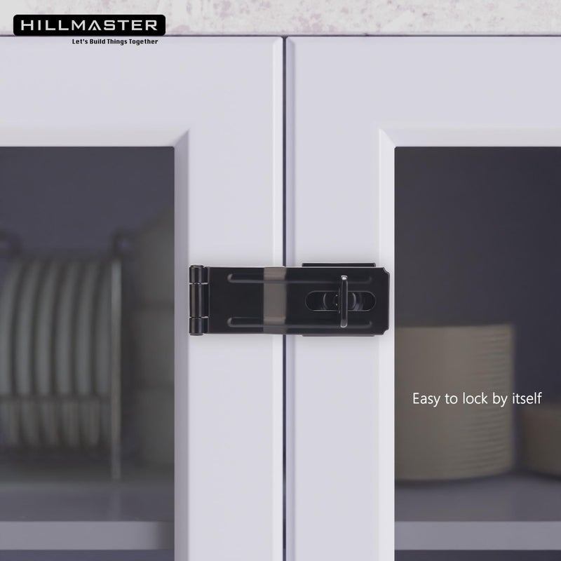 HILLMASTER Swivel Staple Safety Hasps, 4-1/2" Gate Door Hasp Latch with Twist Knob Safety Padlock Clasp Lock for Fence, Gate, Cabinet, Barn Door, Shed, Black - Image 5