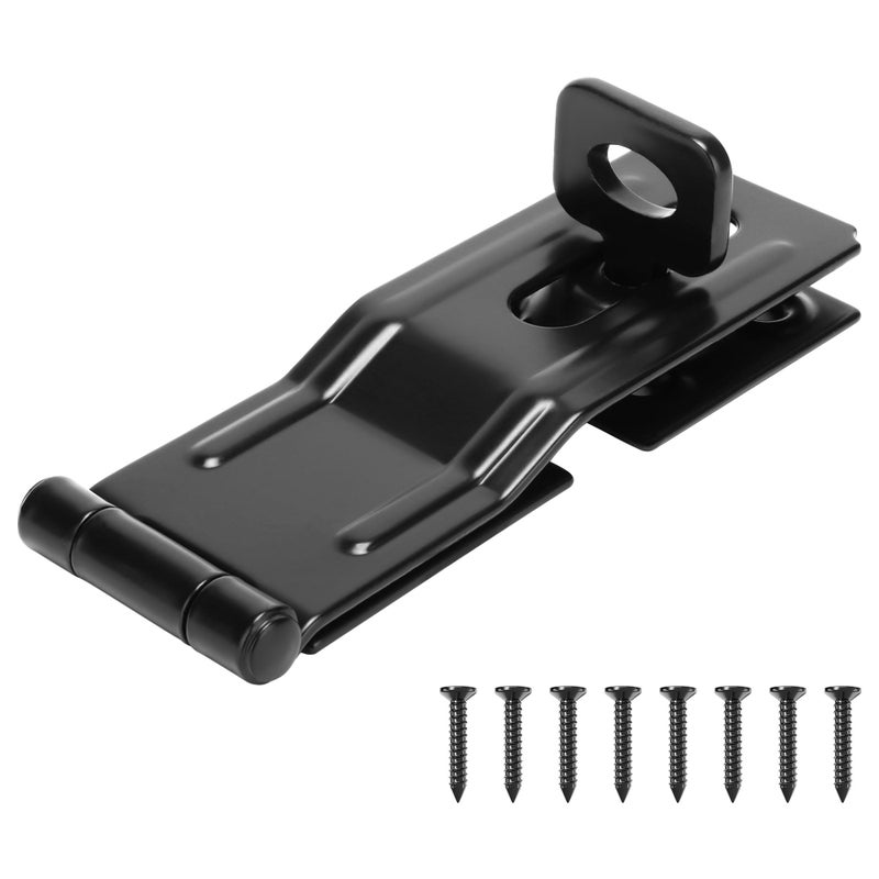 HILLMASTER Swivel Staple Safety Hasps, 4-1/2" Gate Door Hasp Latch with Twist Knob Safety Padlock Clasp Lock for Fence, Gate, Cabinet, Barn Door, Shed, Black - Image 1