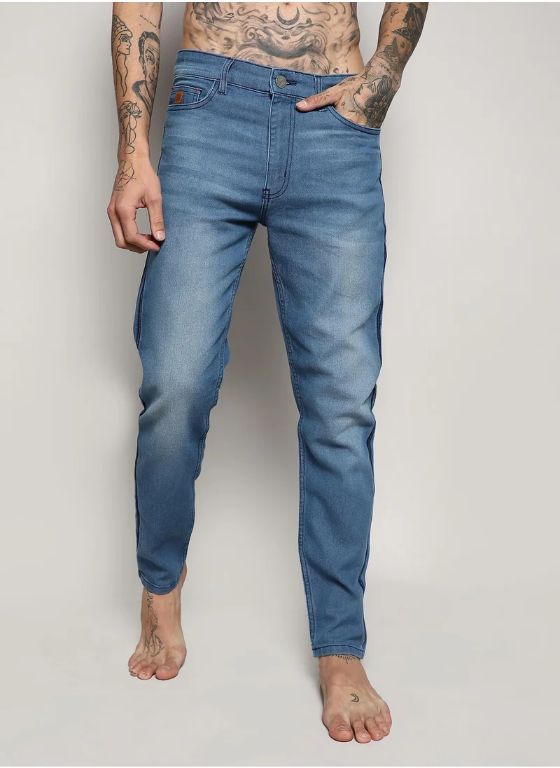 Campus Sutra Men's Blue Contrast Side Wash Denim Jeans