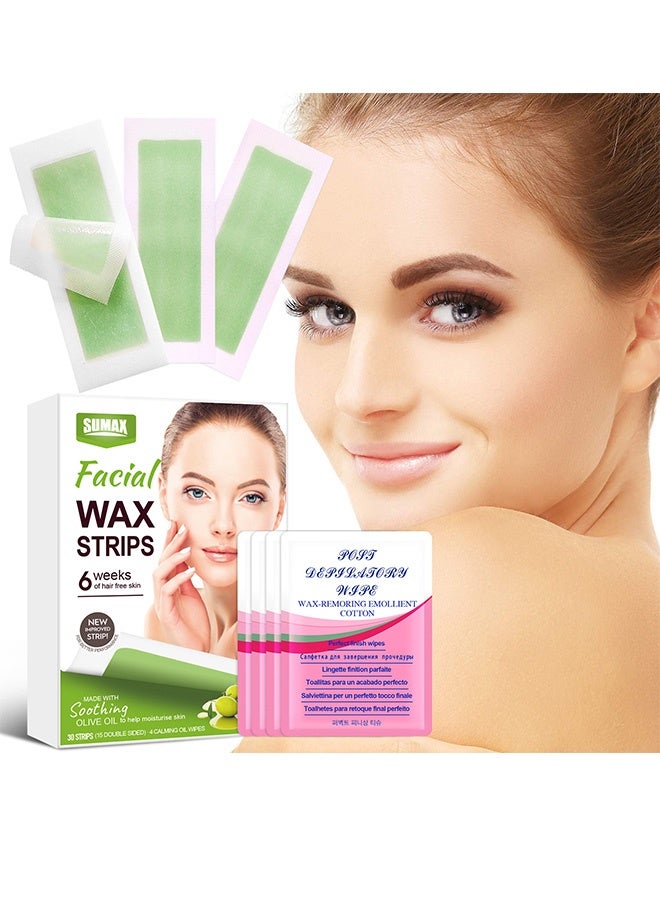 سوماكس شرائط شمع الوجه ShineMore بزيت الزيتون، ٣٠ شريطًا - إزالة سريعة للشعر من الذقن والشفتين والخدين والحاجبين - Image 3