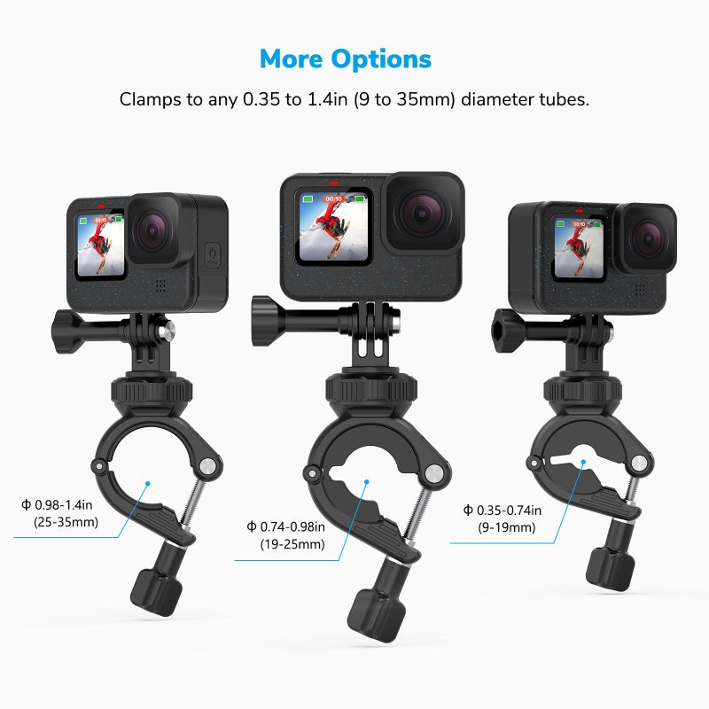 Sametop Handlebar Bike Pole Mount Motorcycle Clamp Mount Compatible with GoPro Hero 13 12 11 10 9 8 7 6 5 Session DJI Action Cameras - 360 Degree Rotation - Image 3