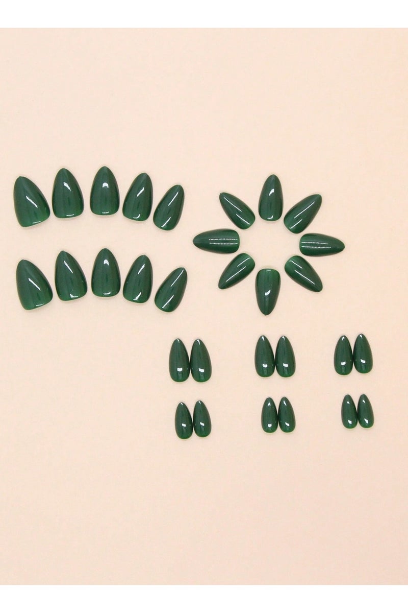Generic Green Almond-Shaped Fake Nails for Celebrating Saudi National Day, the box contains 24 nails with a nail file and glue, perfect for celebrating Saudi National Day. - Image 3