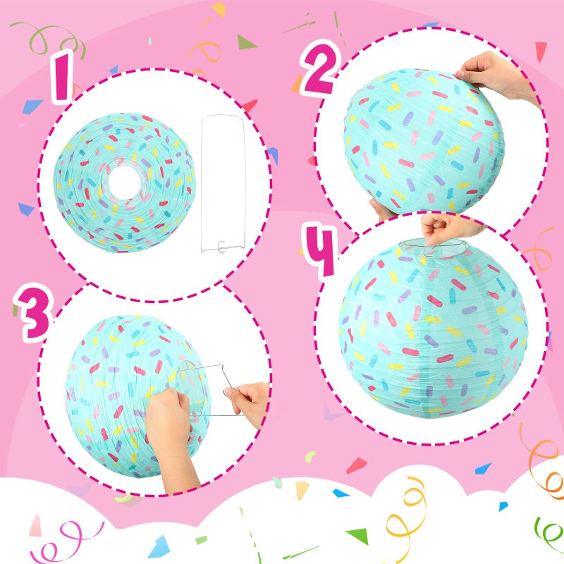 Hortsun 19 Pcs Donut Birthday Party Decorations Lanterns Hanging Donut Theme Decor Paper Lanterns Honeycomb Decorations Sweet Birthday Party Supplies Donuts Decor Candy Ice Cream(Sweet Colors) - Image 4