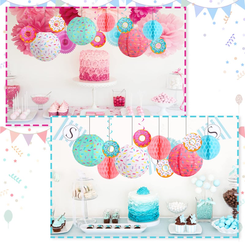 Hortsun 19 Pcs Donut Birthday Party Decorations Lanterns Hanging Donut Theme Decor Paper Lanterns Honeycomb Decorations Sweet Birthday Party Supplies Donuts Decor Candy Ice Cream(Sweet Colors) - Image 5