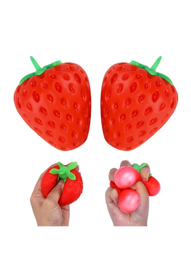 Anboor 2 Pcs Strawberry Squishies Stress Ball, Fruit Sensory Balls for Kids and Adults, Simulation Strawberry Relief Stress Squeeze Fidget Toy as Birthday Gifts