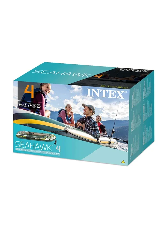 INTEX INTEX Seahawk Inflatable Boat Series: Includes Deluxe Boat Oars and High-Output Pump – SuperStrong PVC – Fishing Rod Holders – Welded Oar Locks – Heavy Duty Grab Handle