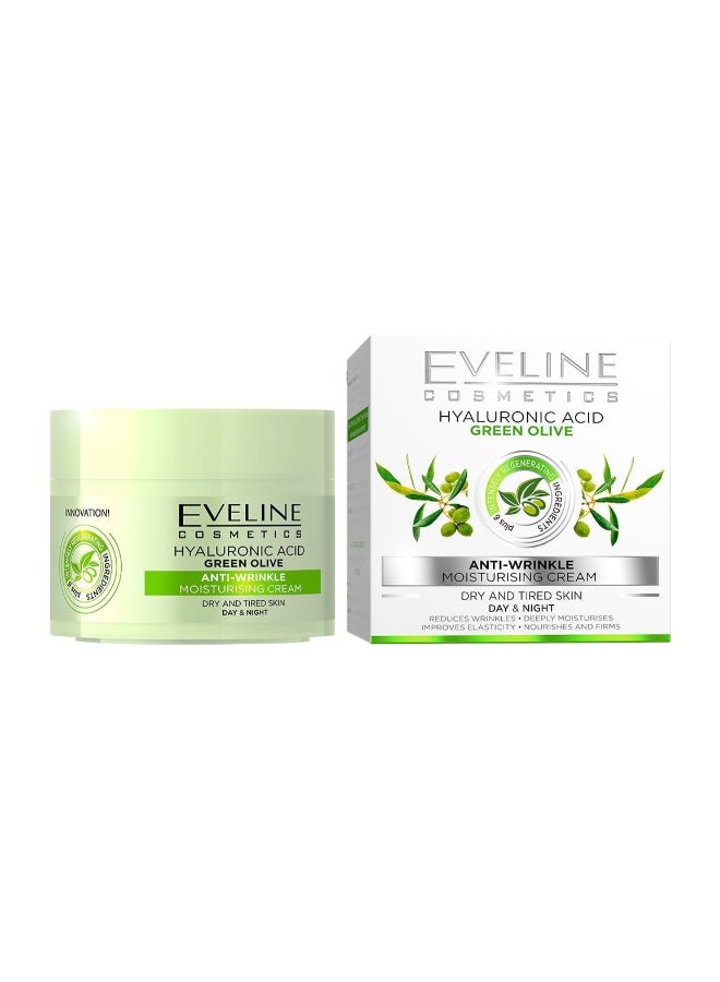 Eveline Cosmetics Hyaluronic Acid Anti-Wrinkle Moisturizing Cream With Green Olive For Dry And Tired Skin 50ml - Image 1