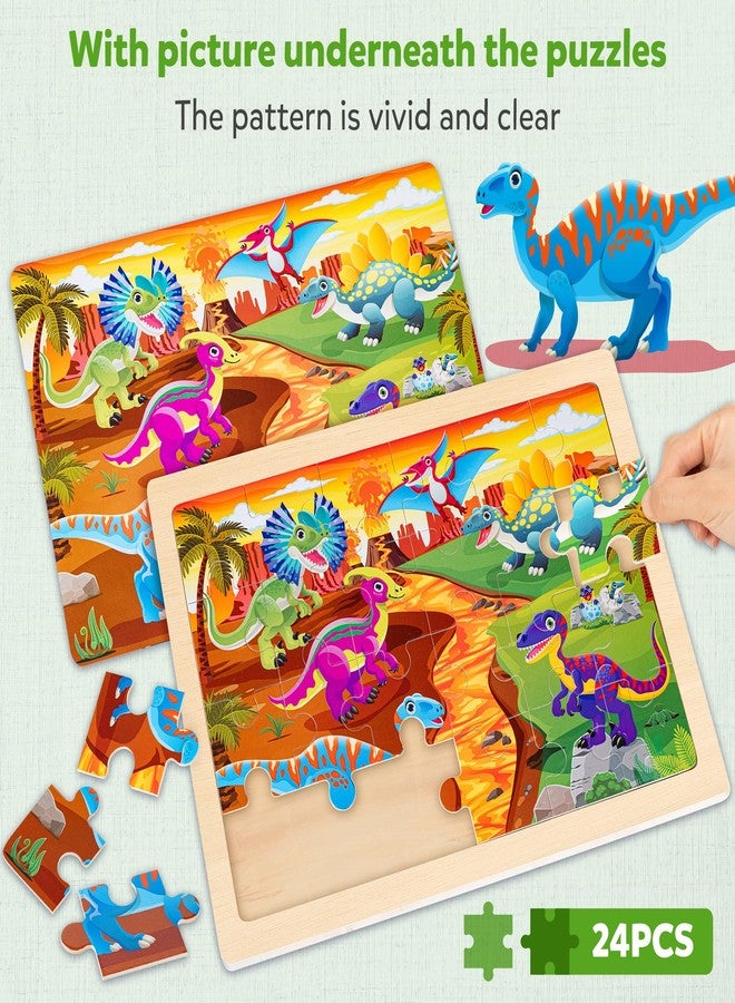 SYNARRY Large Wooden Dinosaur Puzzles for Toddlers 3-5, Wood Dino Puzzles for Kids Ages 4-6, Dinosaur Toys for Kids 3-5, Preschool Educational Children Learning Gifts for 3 4 5 Year Old Boys Girls - Image 3