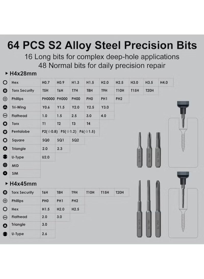 Electric Screwdriver Set, 68 in 1 Electric Screwdriver Kit, 2 Torque Settings, Pop-Up Magnetic Case, Precision Screwdriver Cordless Repair Tool for Eyeglasses,Laptop,Watch,Camera,Console  - Image 5
