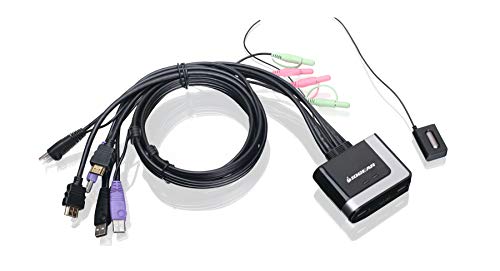 IOGEAR 2-Port USB HDMI Cabled KVM Switch - 1920 x 1200 60Hz - Hotkey or Remote Button Switch - 2.1 Stereo - USB 2.0 Mouse Port Can Be Used As USB Hub and USB Peripheral Sharing - Mac / Win - GCS62HU - Image 1