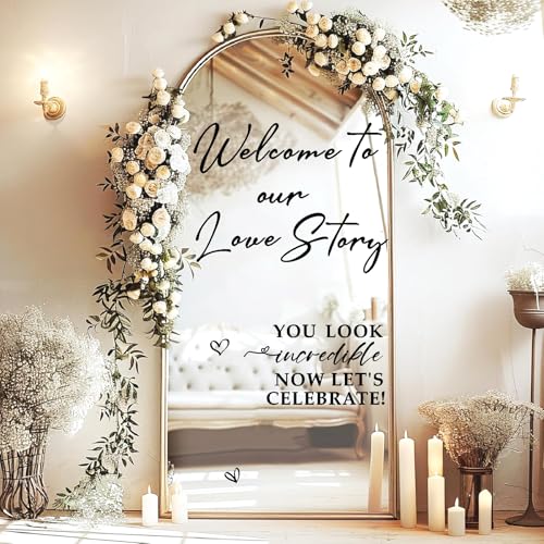 Wedding Welcome Signs Welcome to Our Wedding Sign Decals Selfie Mirror Decals for Weddings Party Entry Welcome Mirror Sticker for Weddings Decor Vinyl Letter Decal for Bridal Shower Marriage Reception