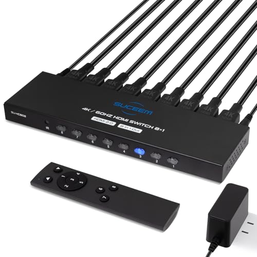 Suceem 4K60Hz HDMI Switch 8 in 1 Out HDMI Switcher Selector Box with IR Remote Control Support 4K 60Hz Ultra HDR HDCP 3D for Xbox PS5 PS4 Xbox PC Laptop - Image 1