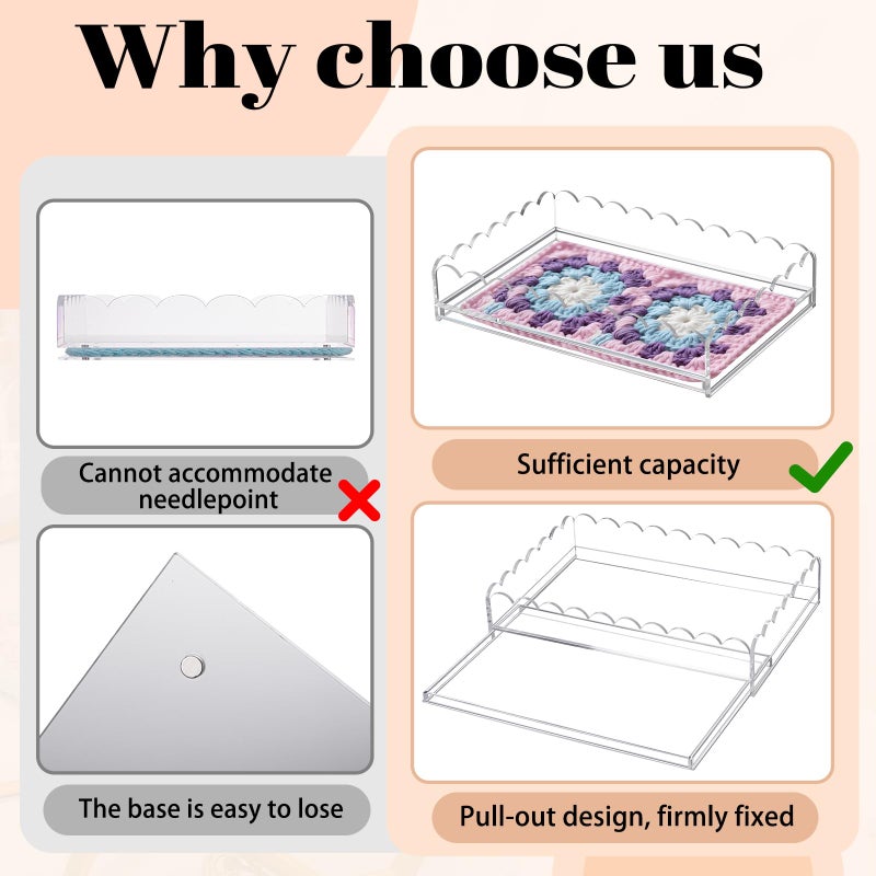 GlikCeil 1 Pcs 12" x 8" Acrylic Scalloped Tray Large Clear Acrylic Tray with Drawer for Insert Customizable Photos, Art, and Fabric Scalloped Basket for Needlepoint Napkin Frame Display Messages - Image 3