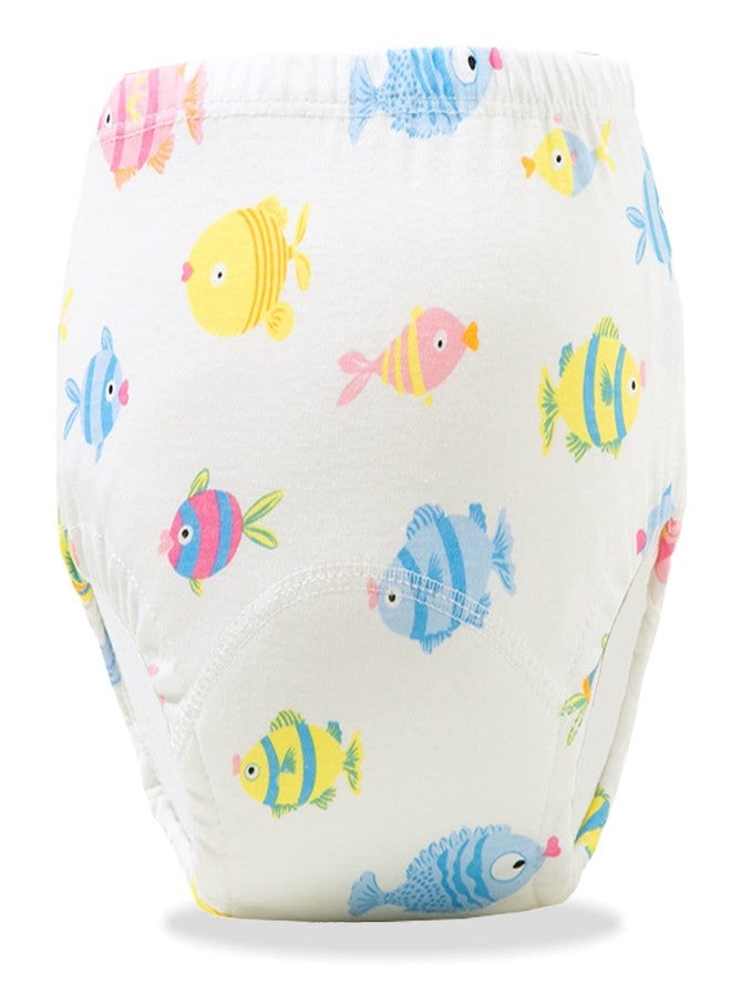 Bembika Baby Training Pant Soft Cotton Reusable Potty Training Pants For Kids Leak-Resistant, Padded Underwear For Babies To Support Diaper Free Transition (M Size For 12-18 Months Small Fish Theme) - Image 1