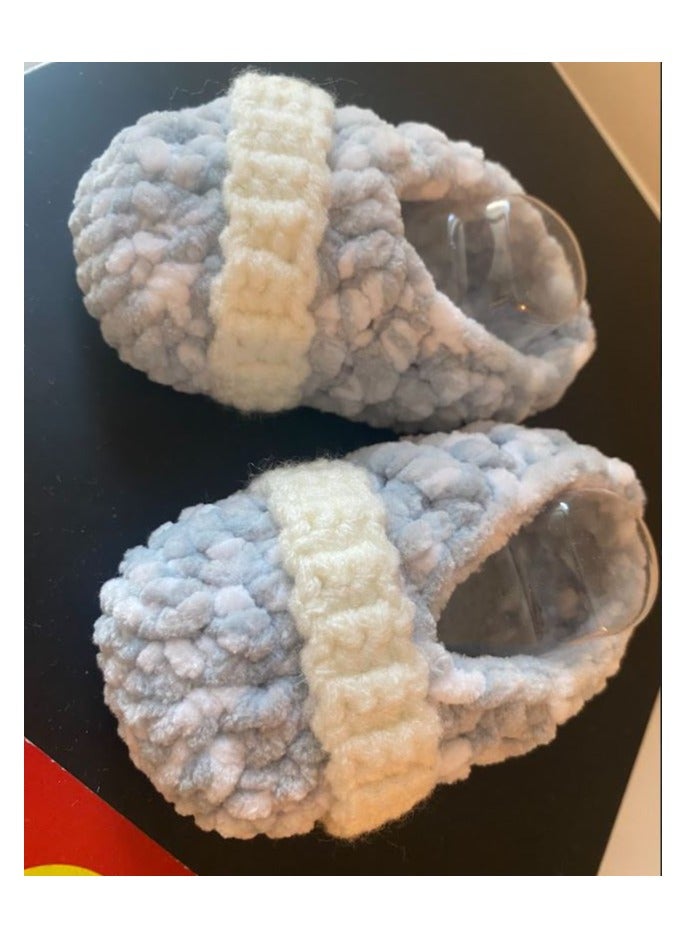 Braidise Creations Braided Baby Booties White and Grey with Style Band Infront - 4 inch sole for new born, 2 to 6 months baby feet - Image 2