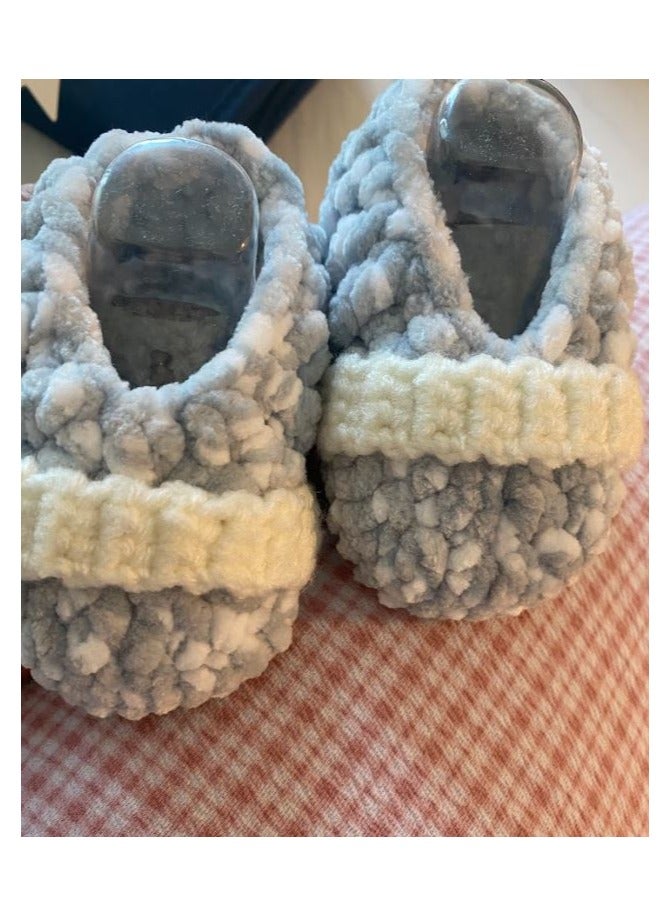 Braidise Creations Braided Baby Booties White and Grey with Style Band Infront - 4 inch sole for new born, 2 to 6 months baby feet - Image 4