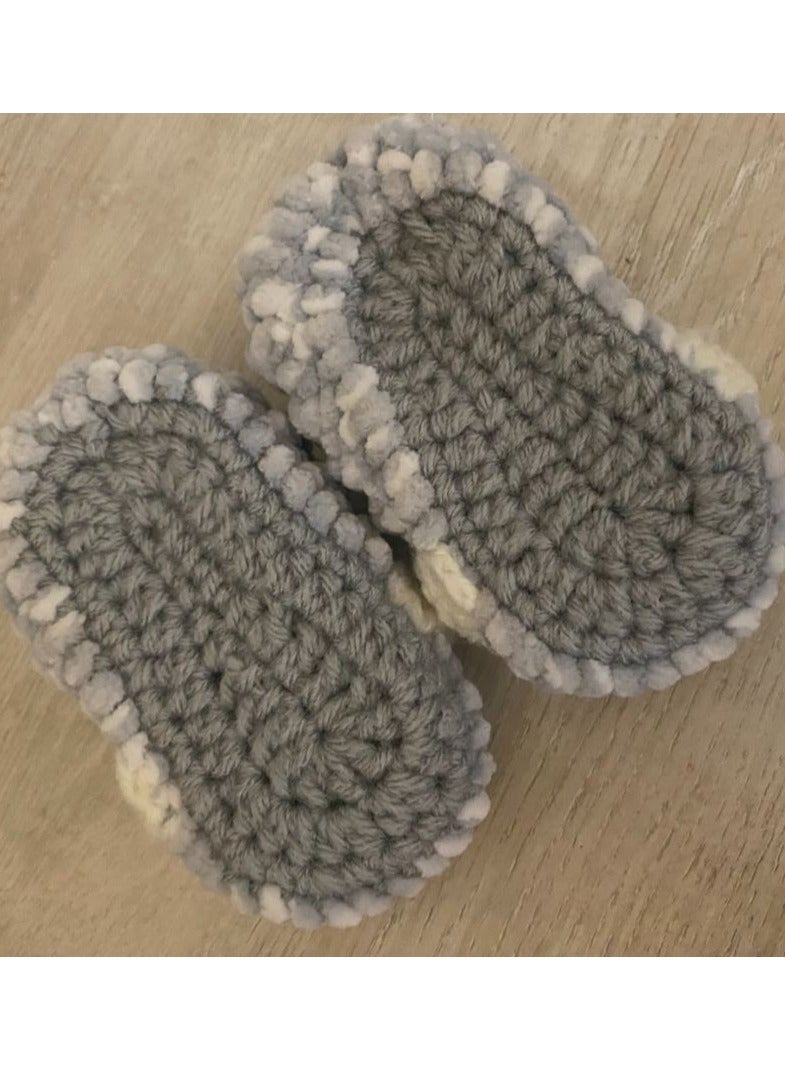 Braidise Creations Braided Baby Booties White and Grey with Style Band Infront - 4 inch sole for new born, 2 to 6 months baby feet - Image 5
