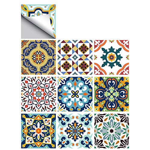 Jacklove 25 PCS Moroccan Style Tile Sticker, 4x4 Inch(10x10cm) Traditional DIY Murals, Tile Waterproof Oil Proof Removable Decals for Bathroom & Kitchen Backsplash - Image 1