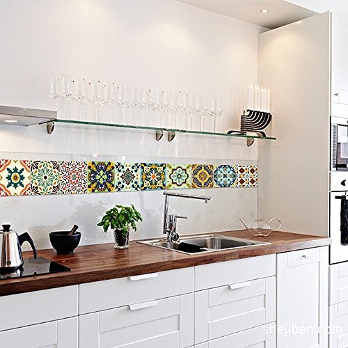 Jacklove 25 PCS Moroccan Style Tile Sticker, 4x4 Inch(10x10cm) Traditional DIY Murals, Tile Waterproof Oil Proof Removable Decals for Bathroom & Kitchen Backsplash - Image 5