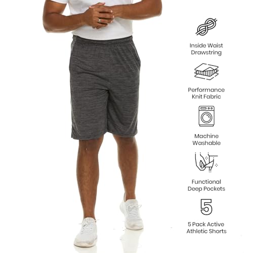 Essential Elements Athletic Shorts for Men - 5 Pack Men's Activewear with Pockets, Quick Dry Basketball Shorts - Sports Shorts for Workout, Gym, Running - Image 4