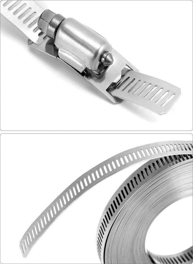 كيو دبليو او ار كي مجموعة مشابك أنابيب معدنية كبيرة من QWORK - حزام من الفولاذ المقاوم للصدأ 304، حزام بطول 32.8 قدم مع 24 مثبتًا أقوى للتثبيت الآمن، ومقاوم للتآكل، ومقاوم للماء، بتصميم حافة ناعمة - Image 5