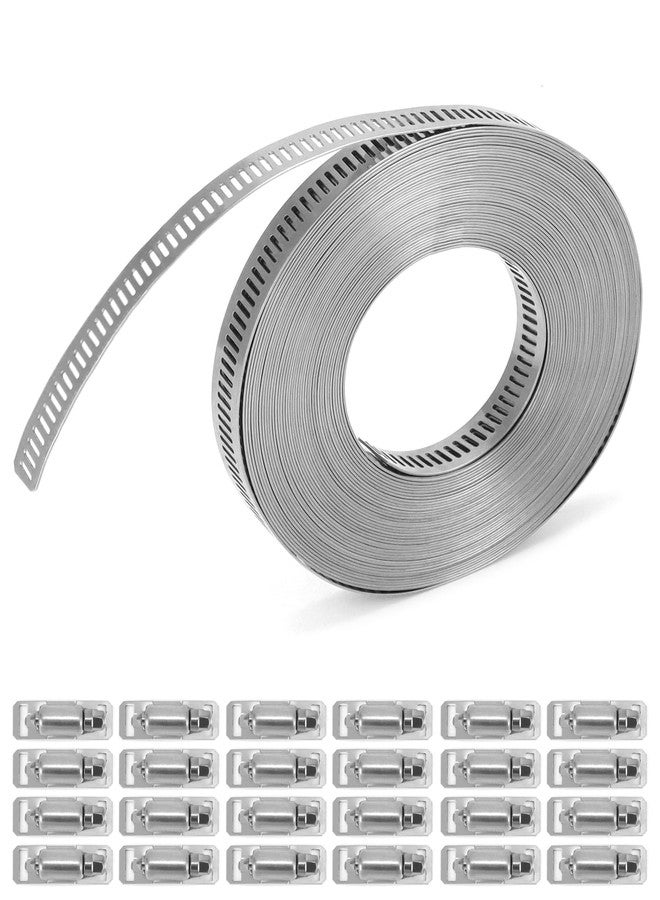 كيو دبليو او ار كي مجموعة مشابك أنابيب معدنية كبيرة من QWORK - حزام من الفولاذ المقاوم للصدأ 304، حزام بطول 32.8 قدم مع 24 مثبتًا أقوى للتثبيت الآمن، ومقاوم للتآكل، ومقاوم للماء، بتصميم حافة ناعمة - Image 1