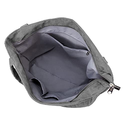 KALIDI FANCY FOREST KALIDI Women Corduroy Tote Bag Casual Tote's Handbag Big Capacity Shoulder Bag with Pockets Zippers (Grey01) - Image 5